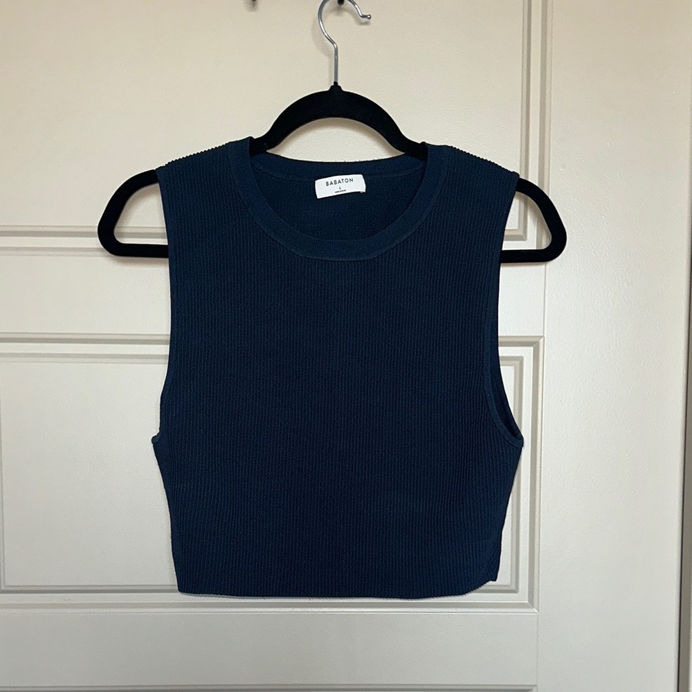 Aritzia Babaton Blue Corduroy Crop Top